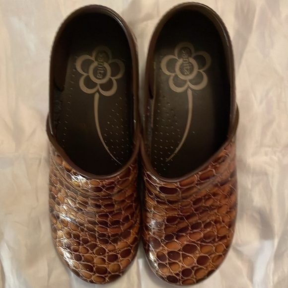 Shoes - Sanita brown snakeskin print clogs​